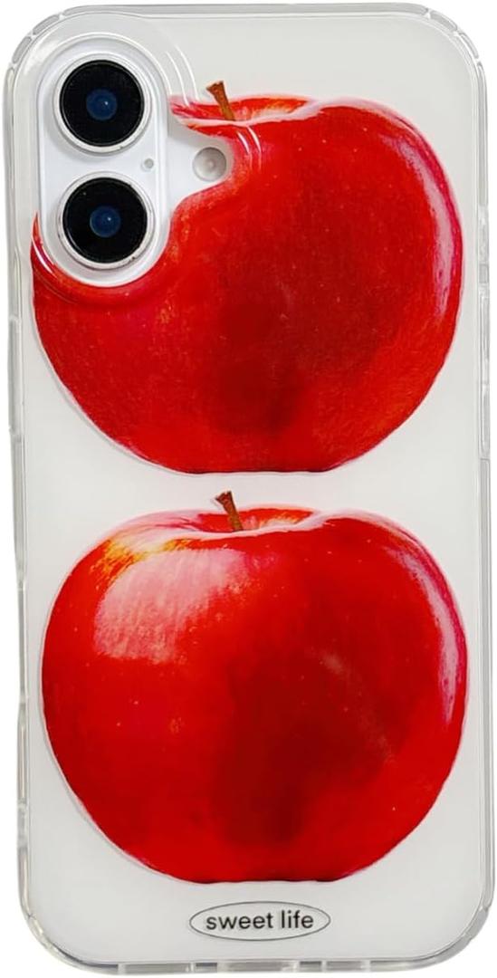 for iPhone 14 Pro Case，Sweet Life Clear Cute iPhone Case with Red Apple's Design, Slim Shockproof Phone Cover for Women Girls ，Creative，Minimalist Style (iphone14pro)