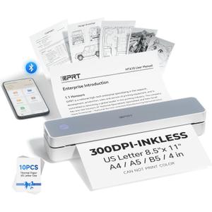 iDPRT Portable Printer Wireless for Travel - Bluetooth Mobile Printer Support for 8.5"x11" US Letter, Inkless Compatible with iOS, Android, Laptop for Office, Car and Home (300DPI, White)