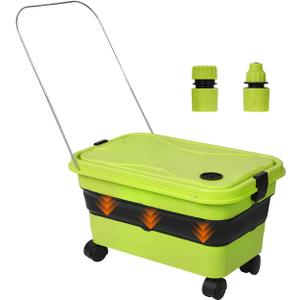 Collapsible Bucket 5.8 Gallon 22L with Wheels Handle Drain Plug Water Outlet and 2 Universal Connectors for Portable Pressure Washer Cordless Car Washing Camping RV Pet Bath Multi-Use