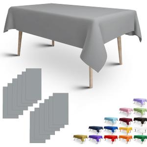 FULDGAENR Silver Plastic Tablecloth, Disposable Silver Table Cloths Plastic 54x108 Inch Size for 6-8 Foot Rectangle Table Indoor/Outdoor Parties Birthdays Weddings Anniversary - 1 Pack
