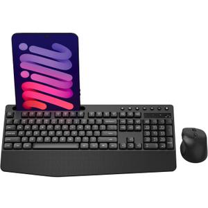 Wireless Keyboard and Mouse Combo, Full-Sized Ergonomic Keyboard with Wrist Rest, Phone Holder, Sleep Mode, Silent 2.4GHz Cordless Keyboard Mouse Combo for Computer, Laptop, PC, Mac, Windows