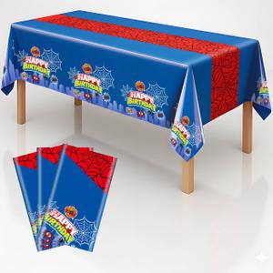 Birthday Parties Plastic Tablecloth, Spider Themes Disposable Table Covers 54 x 108 Inch Web Cartoon Pattern Table Cloths Party with Friends and Family (Spider - Blue Cloth, 3pcs)