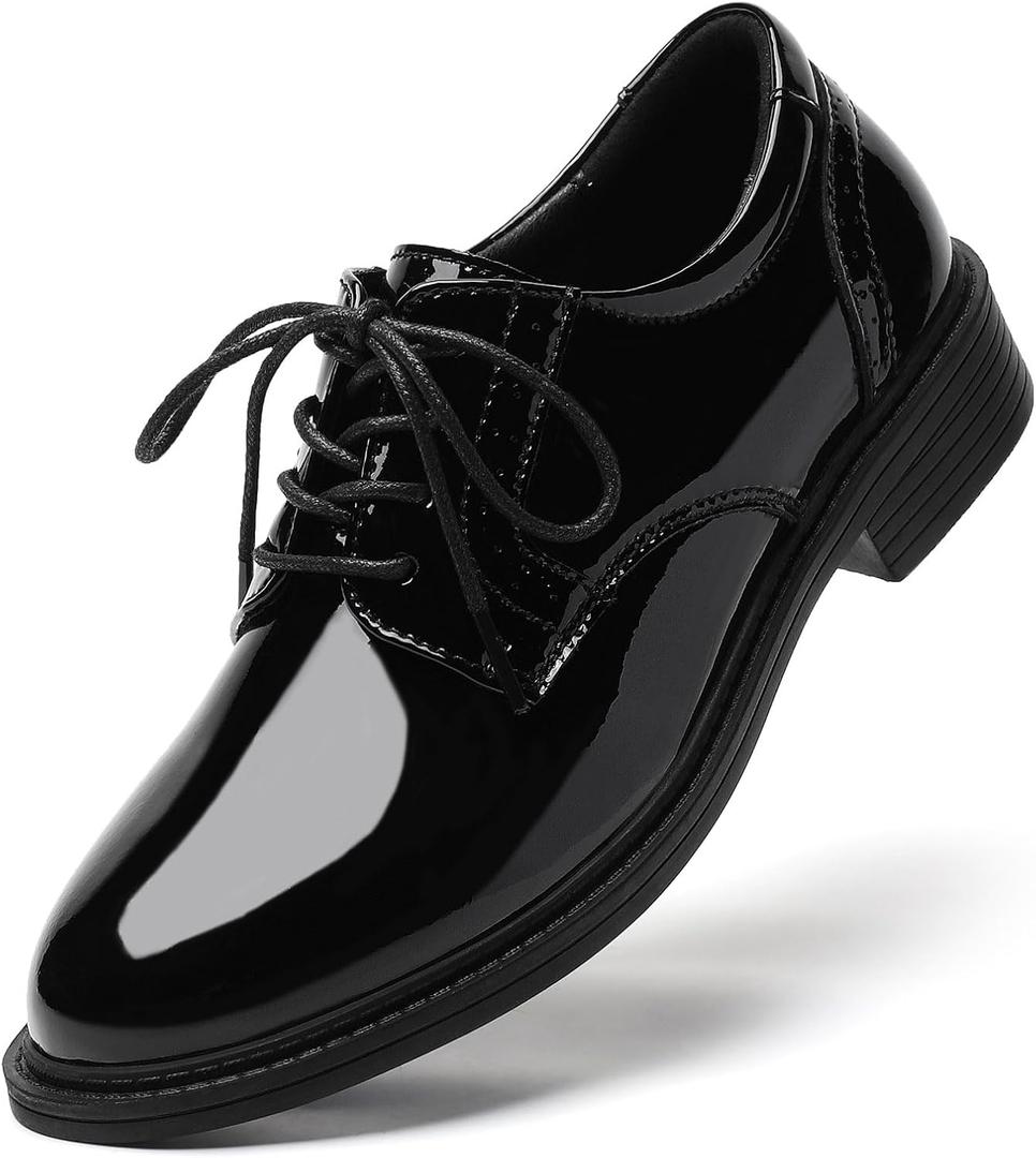 Oxford Shoes for Women Black Formal Lace up Flats Dress Saddle Work Office Ladies Business Casual Dressy Shoes (6.5)