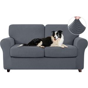 CHUN YI 5 Piece Loveseat Covers Couch Covers for 2 Cushion Couch, Stretch Sofa Slipcovers with Separate Backrest and Cushion Covers, Anti-Slip Washable Furniture Protector for Dogs Pets (Medium, Grey)