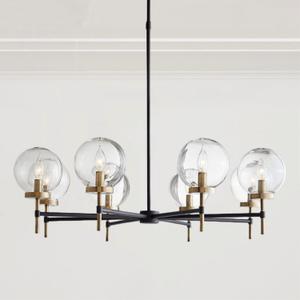 Mid-Century Modern Blown Glass Globe Chandelier, Two-Toned Metals Light Fixture for Dining Room, Sitting Room, Living Room (Small - 36" Diam.)