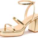 MIRAAZZURRA Platform Heels for Women 3 Inch Chunky Block Heeled Sandals Suqare Open Toe with Ankle Strap for Daily Party Dress, Size 5