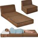 RELAX4LIFE Folding Sofa Bed Chair - 3-in-1 Convertible Couch Sleeper, Floor Futon Couch w/Removable Cover & Full Padded Foam, Fabric Guest Sleeper Chair for Living Room, Study, Apartment (Brown)