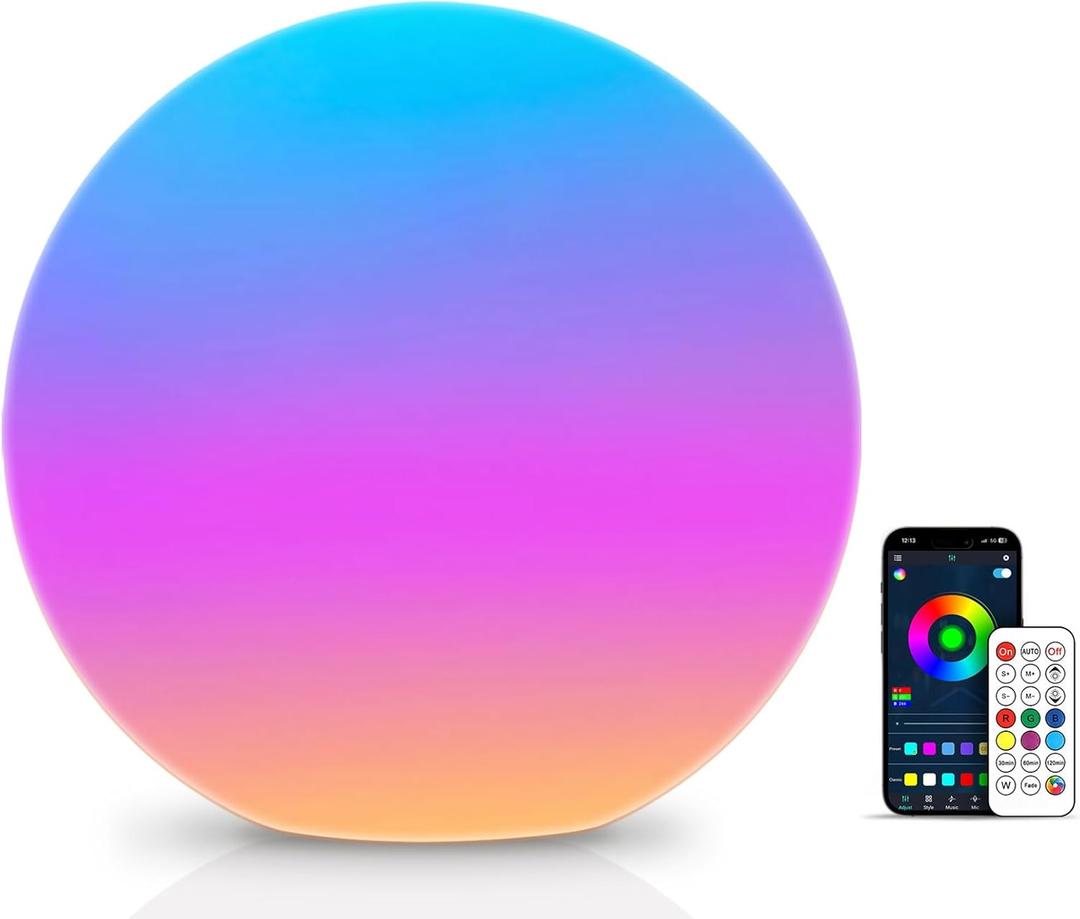 LOFTEK Color Changing Night Light, Smart LED Lamp with Bluetooth APP and Remote Control, Music Sync, 220 Scene Modes, 12-inch RGB Ball Mood Lighting for Living Room, Bedroom Event (Corded Electric)