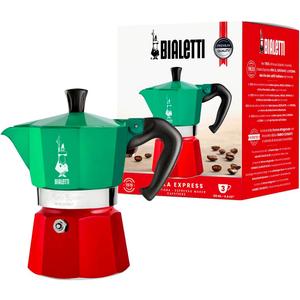 Bialetti - Moka Express Italia Collection: Iconic Stovetop Espresso Maker, Makes Real Italian Coffee, Moka Pot 3 Cups (4.3 Oz - 130 Ml), Aluminium, Colored in Red Green Silver