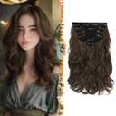 BARSDAR Wavy Clip in Hair Extensions - 12 Inch Brown Clip in Hair Extesnsions for Women - 6PCs Full Head Thick Soft Synthetic Clip ins Hairpieces Daily Party Halloween - Brown