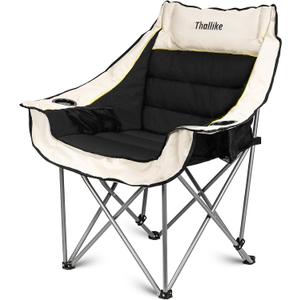 Oversized Camping Chair for Adults  Heavy Duty Folding Chair with Cup Holders, Storage Pocket & Carry Bag  Outdoor Padded Camp Chair for Camping, Backyard, Fishing & Sports  Supports 400lbs (Black)