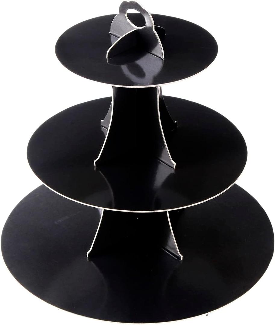 YLDW Cupcake Stand, 3-Tier Cupcake Stand Display, Cardboard Cup Cake Tower Stand, Disposable Dessert Stand for Birthday Tea Party Baby Shower Treat Decorations, Black