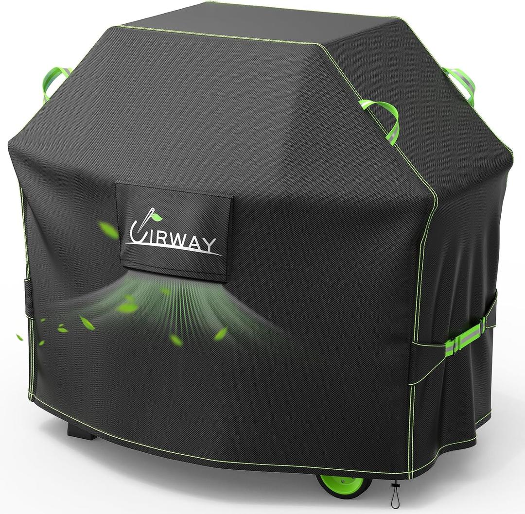 UIRWAY Gas Grill Cover 60 Inch, Waterproof, UV & Fade Resistant BBQ Grill Cover for Outdoor, Barbecue Cover with Reflective Strip and Air Vent for Weber, Dyna-glo, Char-Broil, Nexgrill, etc. Black