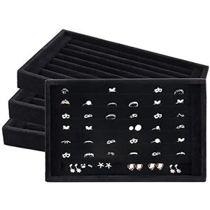 Foraineam 4 Pack Velvet 7 Slots Ring Earrings Showcase Trays Holder Drawer Insert Jewelry Display Organizer