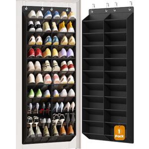 20-30 Pairs Over the Door Shoe Organizer, 10 Tiers Shoe Rack for Door, Hanging Shoe Organizer Storage for Closet, Bedroom, Bathroom with Wider & Deeper Pockets, Black