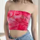 qdl Floral Tie Dye Tube Top Women Y2k Strapless Tops Ruched Sleeveless Strapless Crop Tank (Pink, L)