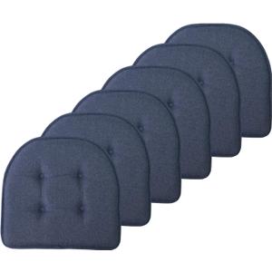 Sweet Home Collection Chair Cushion Memory Foam Pads Tufted Slip Non Skid Rubber Back U-Shaped 17" x 16" Seat Cover, 6 Pack, Denim Blue