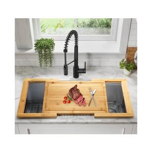 Bamboo Expandable Over The Sink Cutting Board with Juice Groove for kitchen, Wooden Kitchen Sink Cover Chooping Board for Counter Space