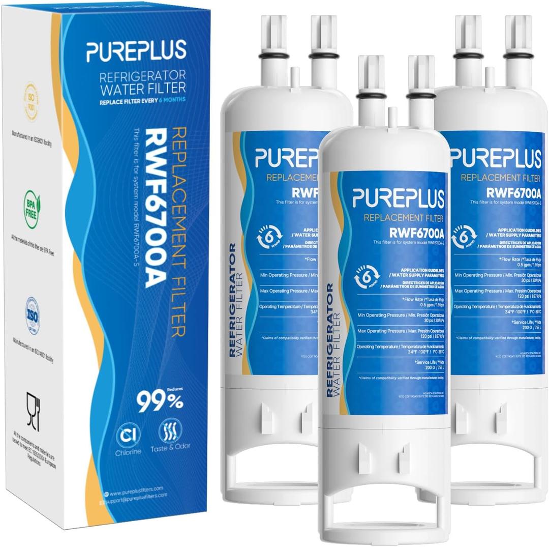 PUREPLUS EDR1RXD1 Replacement for Everydrop Filter 1, W10295370A, W10295370, EDR1RXD1B, P8RFWB2L, P4RFWB, Kenmore 46-9081, 46-9930, WD-F38,WRS325SDHZ Refrigerator Water Filter, 3 Pack
