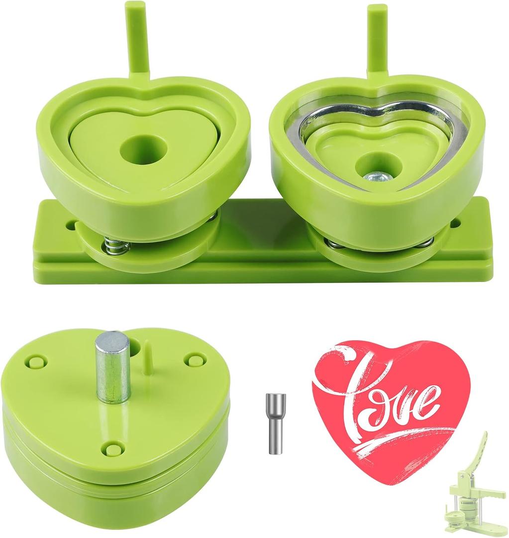 Heart-Shaped Button Mold, 57mm/2.24 inch, Green Resin, Slide Rail Button Maker Machine Compatible Green
