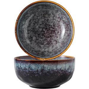 Serving Bowls - 22 Ounce Bowls Set - Ceramic Bowl Set of 2-5.75 inch Salad Bowls - Soup Bowls - Cereal Bowls for Kitchen, Speckled Black Purple