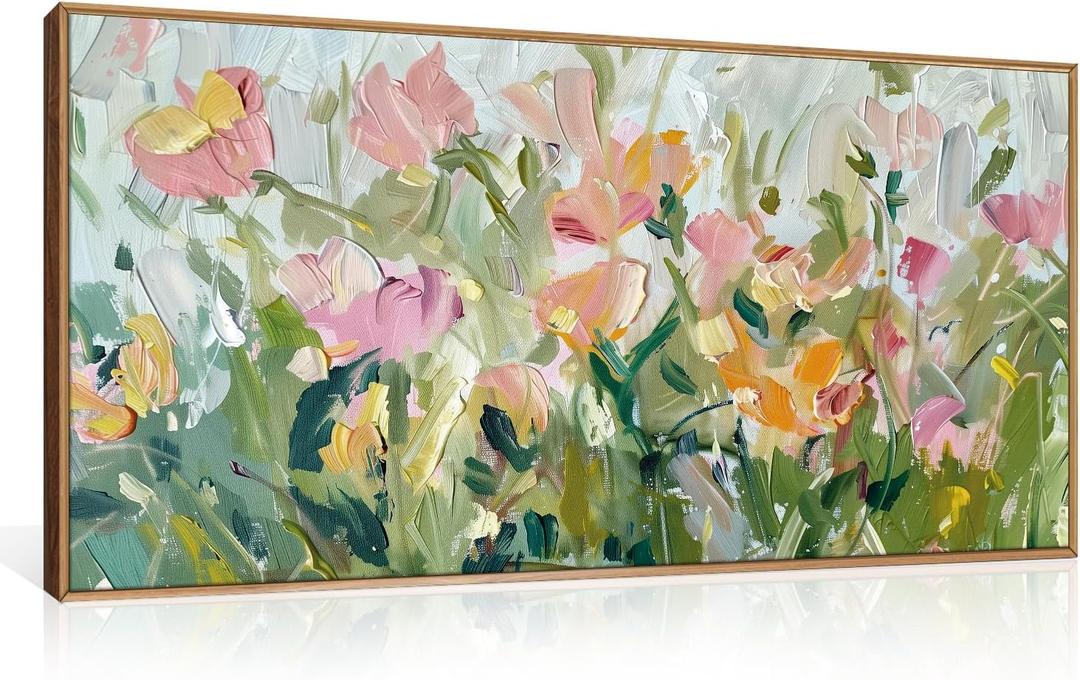 Floral Framed Canvas Wall Art, Nature Wildflower Plant Painting, 40"L x 20"W