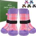 EXPAWLORER Dog Socks for Hardwood Floors, Dog Shoes for Winter, Dog Booties for Cold Pavement to Prevent Licking, Paw Protectors Strong Traction Control for Small Medium Large Dogs,Pink Purple L