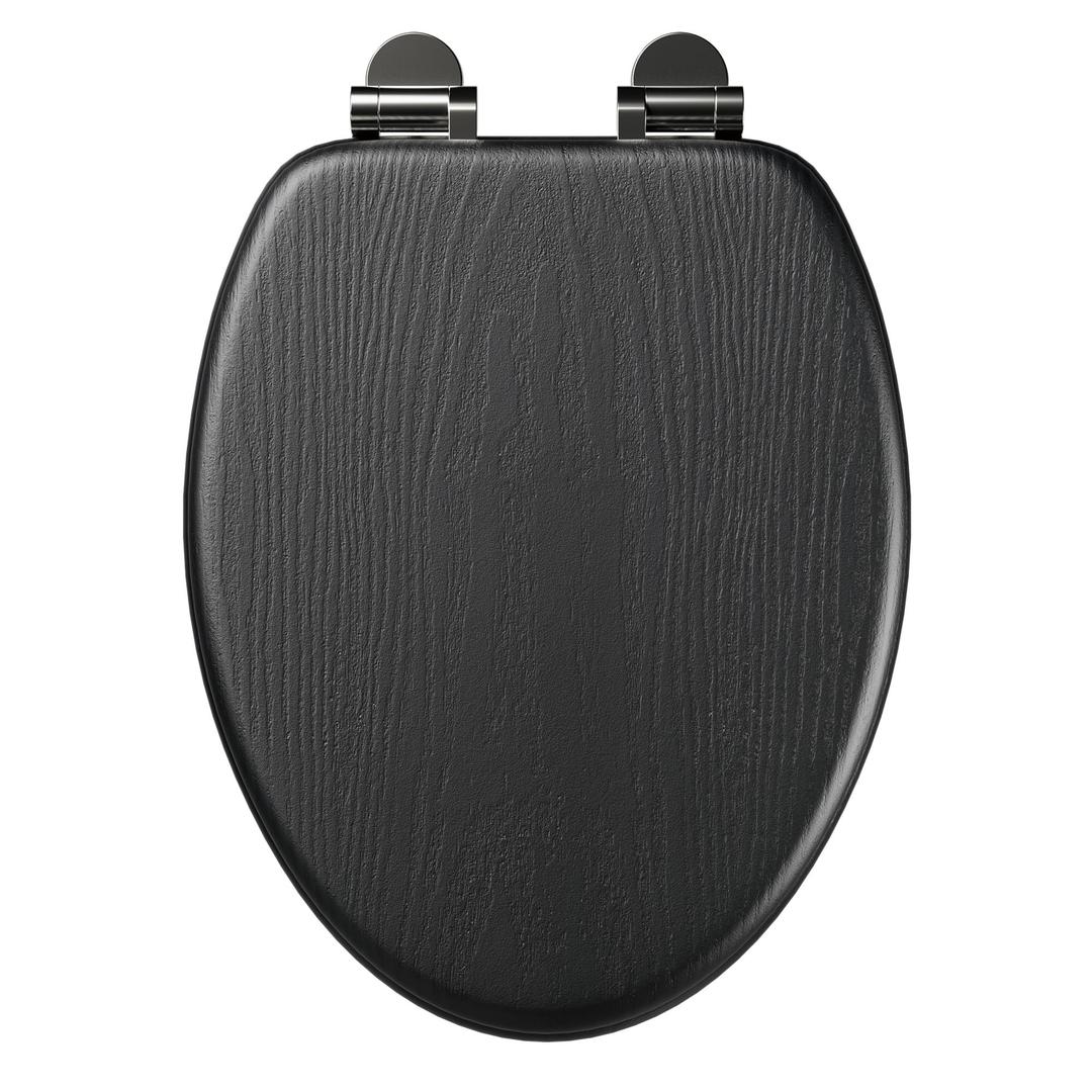 Elongated Black Slow Close Toilet Seat Support 400 lbs, Heavy Duty Wood Toilet Seat with Wood Veneer, Soft Close Lid with Chrome Hinges, Grip-Tight Bumpers, Easy Clean, Easy Install