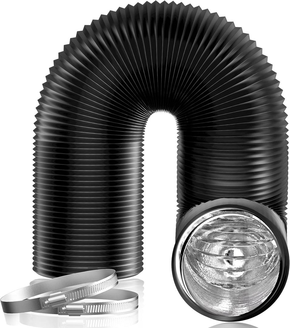 Hon&Guan 3" x 8FT Insulated Duct with Aluminum Foil, Flexible Dryer Vent Hose for HVAC Ventilation and Duct Fan Systems, 2 Clamps Include (Black)