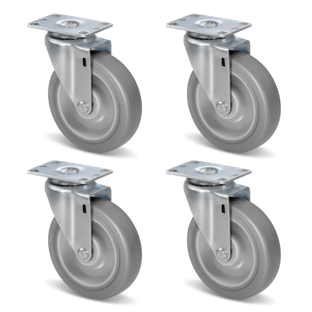 5" Caster Wheels, Heavy Duty Casters Set of 4, Plate Swivel Wheel for Cart Furniture Workbench - Load Capacity 1400Lbs Total(4 Pack Swivel)
