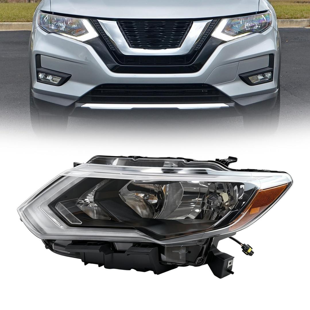 LED DRL Headlights Assembly Compatible with 2017-2020 Nissan Rogue with LED Daytime Running Light(Left and Right Side)