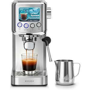 XIXUBX 20 Bar Espresso & Cold Brew Coffee Maker with Milk Frother, 42oz Removable Tank, Stainless Steel, Perfect for Cappuccino, Latte, Home & Office, Brushed Silver