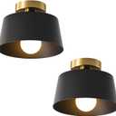 Ceiling Light Fixture, Hallway Ceiling Light with Gold Plate and Matte Black Shade, Modern Simple Style Porch Light Fixtures Semi Flush Mount (2 Pack Black)