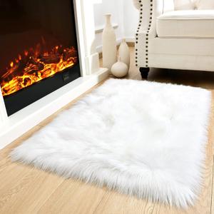 Noahas White Faux Fur Rug,Luxury Fluffy Rugs for Bedroom,2 x 4 Feet Washable Area Rugs,Sheepskin Bedroom Rug,Furry Carpet Small Shag Rug,Soft Throw Rugs for Living Room Decor