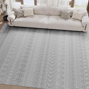 Area Rug for Living Room Neutral Rug 9x12 Machine Washable Rugs Thin Soft Carpet for Bedroom Dining Room Modern Moroccan Farmhouse Nursery Office Home House Large Grey