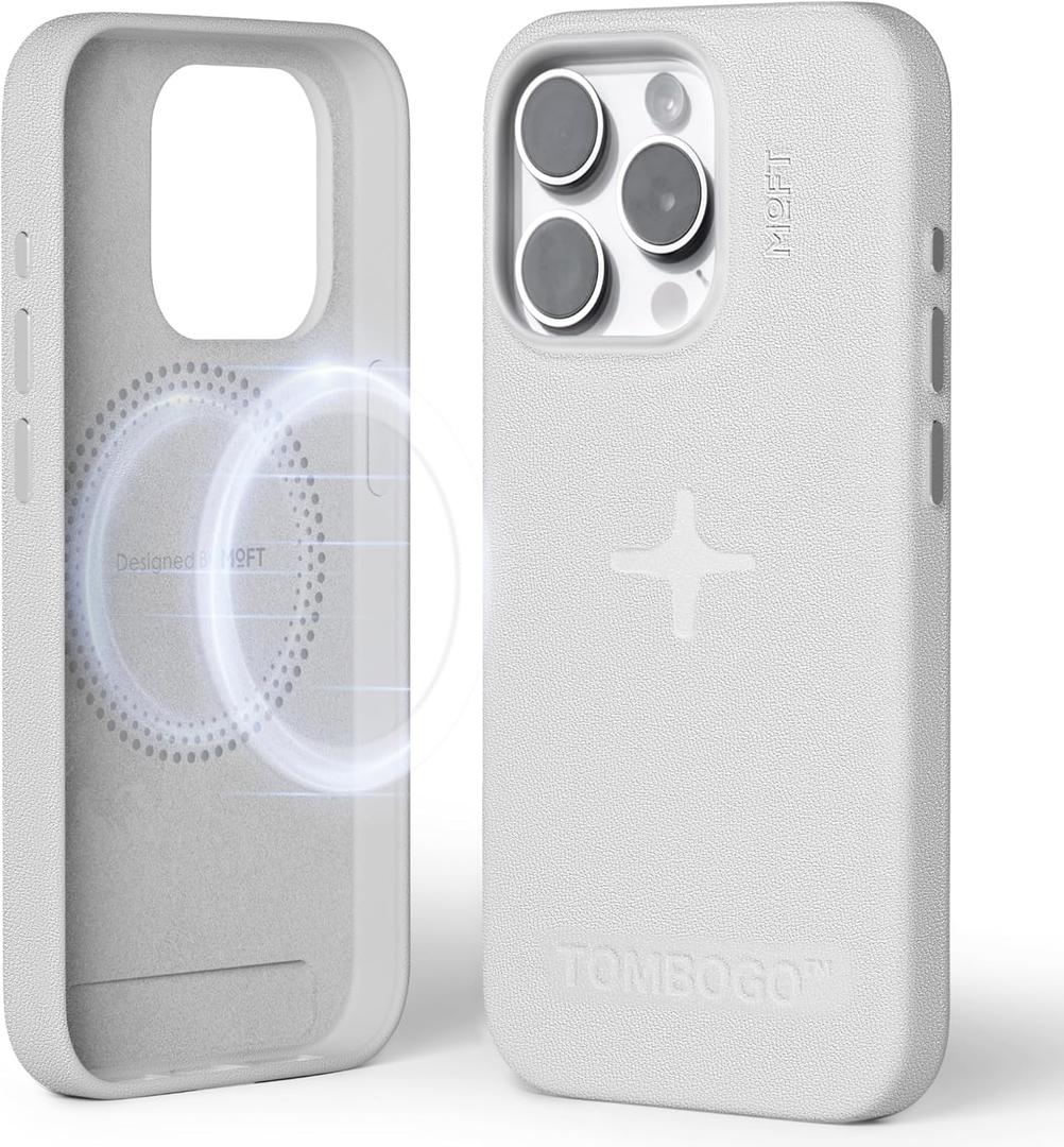 MOFT X TOMBOGO Snap Case MOVAS for iPhone 15 Pro, Compatible with MagSafe, Vegan Leather with Smooth Feeling, Enduring Color Minimalist 6.1 inch Protective Case, Misty Cove