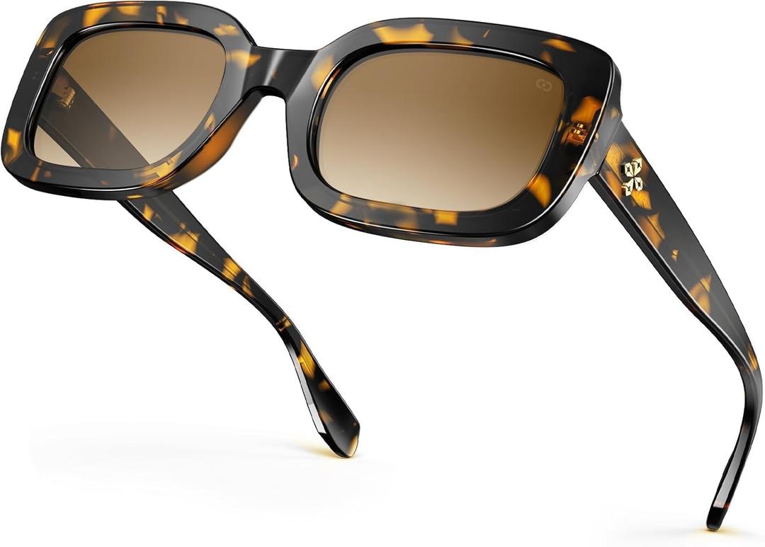 VISOONE Chunky Rectangle Sunglasses Women Men 90s Vintage Retro Accessories UV400 Protection Narrow Square Shades Harmony (Coco Tortoise)