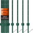 10 Pack Garden Fence Post, 4 Feet Heavy Duty Metal U-Post for Wire Fence, No Dig Garden Fence Stakes for Temporary Fencing, Electric Fence Wire, Corner Anchor, and More-Green