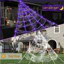 Spider Web Halloween Decoration Outdoor Lights, 125 Purple LED Light Up 16.4Ft Giant Spiderweb & 22 Small Fake Spiders & 20g Stretch Cobweb, 8 Modes Remote Control Lighted Decor for Yard Outside