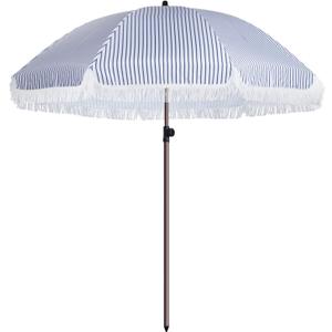 7.5Ft Patio Beach Umbrella with Fringe & Tassel, UPF50+ Push Button Tilt & Crank, Ideal for Garden, Lawn, Deck, Yard & Pool