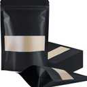 FireKylin 100 Pcs Resealable bags,5.5" x 7.9" Stand Up Black Paper Bags with Matte Window, Zipper Food Storage Bags for Packaging Products, Reusable, Sealable