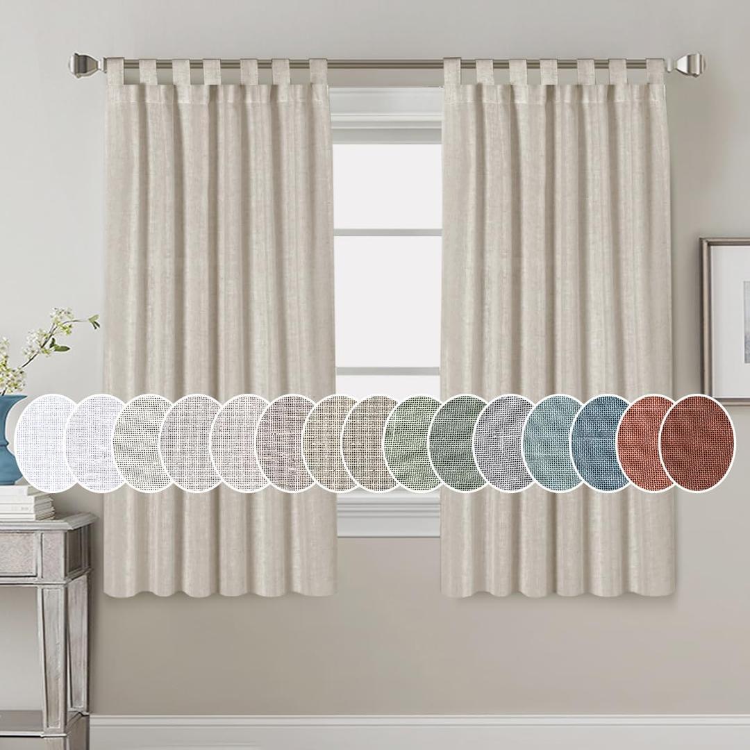 H.VERSAILTEX Living Room Linen Curtains Home Decorative Tab Top Curtains Privacy Added Energy Saving Light Filtering Window Treatments Draperies for Bedroom, 2 Panels, 52 x 63 - Inch, Angora