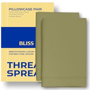 Thread Spread 100% Egyptian Cotton Pillow Cases Queen Size Set of 2 - Luxury 600 Series Bliss Collection Queen Pillow Cases (Sage Green), Soft Cooling Hotel Cotton Pillowcases, Sateen Finish