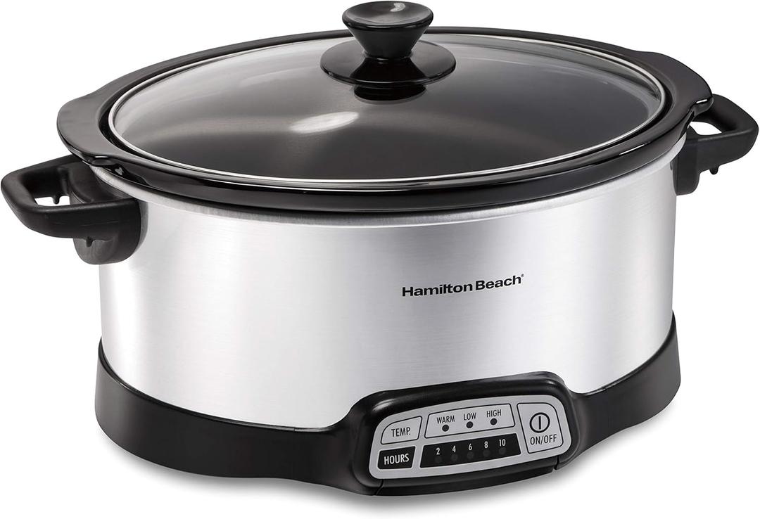 Hamilton Beach 7 Quart Programmable Slow Cooker With Flexible Easy Programming, 5 Cooking Times, Dishwasher-Safe Crock & Lid, Silver (33473)