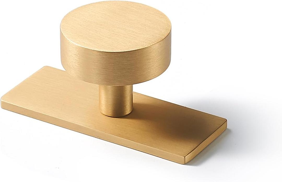 Brass Cabinet Knobs with Backplate - 2 Pack Modern Brushed Gold Hardware Handles for Dresser Drawer Furniture Bedroom Kitchen Cupboard