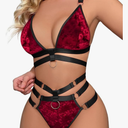 Lilosy Sexy Wireless Choker O Ring Linked Strappy Harness Lingerie Set Outfits 3 Piece
