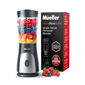 Mueller Personal Blender for Shakes and Smoothies with 15 Oz Travel Cup and Lid, Juices, Baby Food, Heavy-Duty Portable Blender & Food Processor, Grey