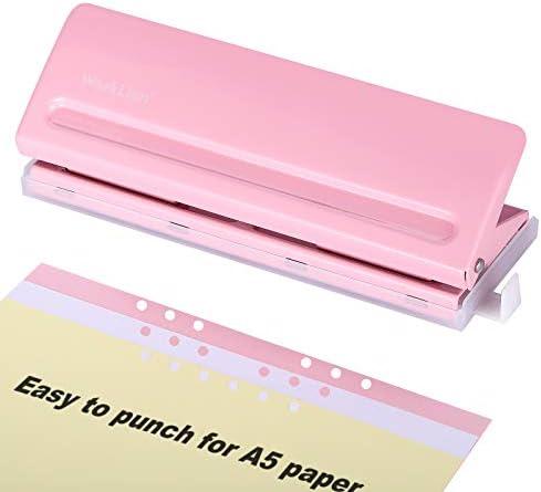 WORKLION Adjustable 6 Hole Punch: Metal Six Hole Puncher for Planners and 6-Ring Binders with 6 Sheet Capacity for A4 / A5 / A6 / Personal/Pocket Size (Pink)