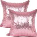 YOUR SMILE Pack of 2 New Luxury Series Pink Bling Decorative Glitzy Sequin & Comfy Satin Solid Throw Pillow Cover Cushion Case for Wedding/Christmas,18" x 18"