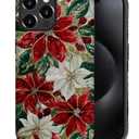 Case for iPhone 16 Pro Max, PC Hard Shell & Silicone Inner Bumper, Anti-Scratch Full-Body Cover Shockproof Slim Design -Christmas Florals Faux Mosaic